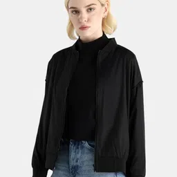 Rareism Women Polyester Rib Collar Boxy Plain Jacket image 3