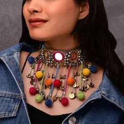 EVERSTYLISH Sanjoya Mirror, Beads & Coins & Embroidered Oxidised Neckpiece-picture-25