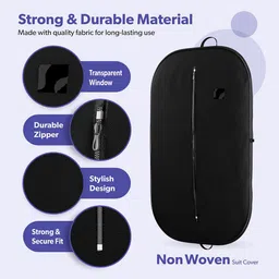 Kuber Industries Black & White 6 Pieces Textured Non-Woven Suit Organisers With Zip image 4