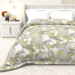 THE WHITE MOSS Green & Yellow Floral Microfiber 150 GSM Comforter image 5
