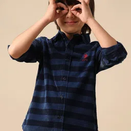 U.S. Polo Assn. Kids Boys Horizontal Striped Spread Collar Pure Cotton Casual Shirt-picture-41