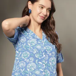 JANAKDULARI CREATION Floral Print Roll-Up Sleeves Cotton Shirt Style Crop Top image 2