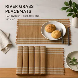 FERRA INDICA Brown & Yellow 6 Pieces Striped Madurkathi Table Placemats image 4