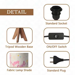 Kuber Industries Pink & White Printed Wooden Cylindrical Shaped Table Lamp image 2