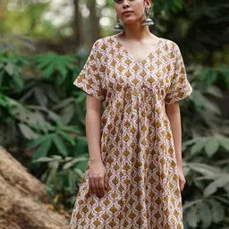 Chidiyaa Whistling Woods Block Printed Extended Sleeves Cotton Drop-Waist Dress-picture-33