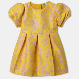 R&B Girls Floral Print Puff Sleeve Fit and Flare Dress-picture-1