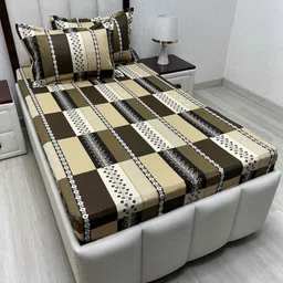Pure Decor Brown & White Floral Single Bedsheet with 2 Pillow Covers-image-80