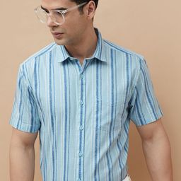 CODE by Lifestyle Men Spread Collar Vertical Striped Cotton Casual Shirt-picture-18