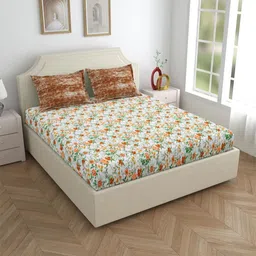 Salona Bichona Red & White Floral 180 TC King Bedsheet with 2 Pillow Covers image 1