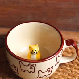 WEAVING HOMES Cream-Coloured & Red Printed Ceramic Glossy Cups 200 ml image 2