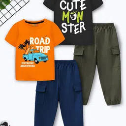 YK X Trampoline Kids Pack Of 2 Typography Printed Round Neck T-shirt With Joggers-picture-39