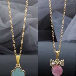 Birado Jewellery Set Of 2 Gold-Plated Stones Studded Pendant With Chain-picture-41