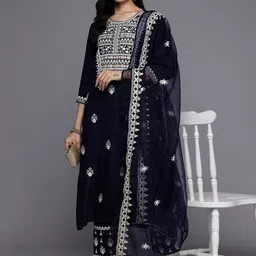 KSUT Women Navy Blue Viscose Rayon Kurta Sets image 4