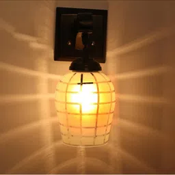 1ST TIME Grey & Black Textured Wood Contemporary Frustum Shaped Wall Lamp image 4