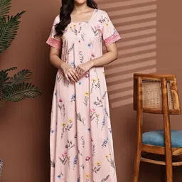 Claura Women Floral Printed Maxi Nightdress-image-38