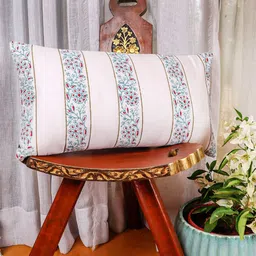 ZEBA Off White & Blue Floral Printed Square Cushion Cover-picture-17