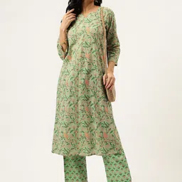 SPARSA Women Ethnic Motifs Printed Regular Pure Cotton Kurta with Palazzos image 5