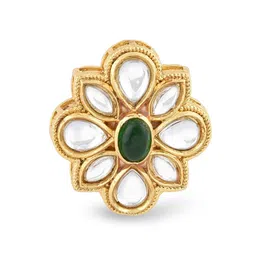 Zaveri Pearls Gold-Plated White & Green Kundan-Studded & Beaded Layered Jewellery Set image 2