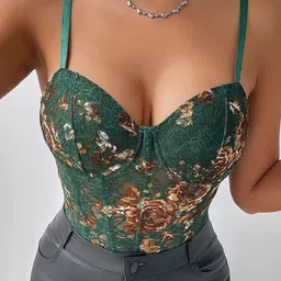 StyleCast Women Self Design Floral Sweetheart Neck Bodysuit-picture-24