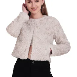 The Roadster Lifestyle Co Collarless Fur Cropped Winter Jacket image 5