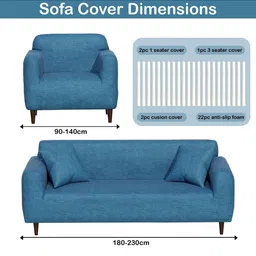 Lukzer Blue 22 Pieces Self Design Sofa Cover With Cushion Covers & Anti slip Foam Sticks image 4