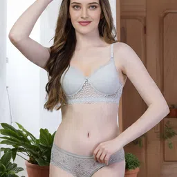 adornstar Women Grey Non-Wired Lightly Padded Bra Panty Lingerie Set-image-7