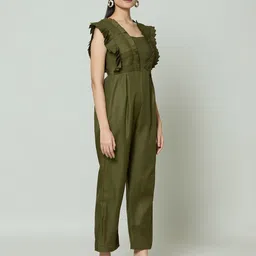 Samyukta Singhania Women Sleeveless Cotton Basic Jumpsuit with Ruffles image 2