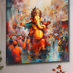 Livin'luxe Blue & Yellow Lord Ganesha Printed Canvas Wall Painting-picture-11