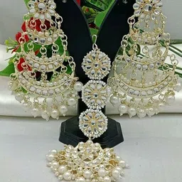 Gyaan Jewels Gold-Plated Stone-Studded Maang Tika & Earrings-picture-42