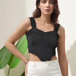 SFOTY Women Textured Cut-Out Bodysuit Crop Top-image-42