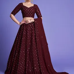 Anara Embellished Sequinned Semi-Stitched Lehenga & Unstitched Blouse With Dupatta-picture-10