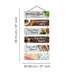 eCraftIndia White & Brown Kitchen Rule Printed Wooden Wall Hangings image 3