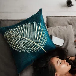 Decoghar Blue & Gold-Toned Embroidered Square Cushion Covers-picture-26