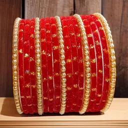 THE COMFORT Set Of 34 Stones-Studded & Beaded Velvet Bangles image 4