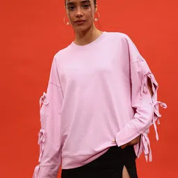 glitchez Blush Edge Cut Outs & Tie-Up Detail Sweatshirt image 3