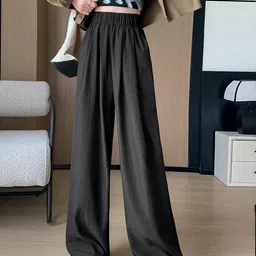 Outzidr Women Loose Fit Wide Leg Mid-Rise Casual Trousers-image-12