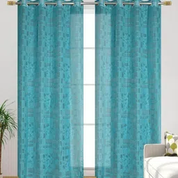 UrbanArts Turquoise Blue 2 Pieces Embroidered Sheer Door Curtains-image-98