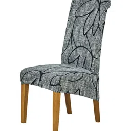 HOKIPO Grey & Black Printed Suitable Chair Cover-image-4