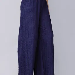 irha Pack of 2 Women Relaxed Cream, Blue Polyester Trousers image 2