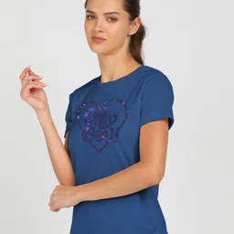 shashvi Women Printed Round Neck Polyester Blue T-Shirt image 3
