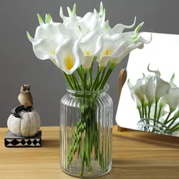 tied ribbons Artificial 10pcs Calla Lily Flower Sticks for Home Decoration Table Top White Callalily Artificial Flower-picture-21
