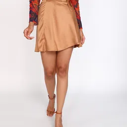 forever 21 Women Solid A-line Brown Skirt image 1