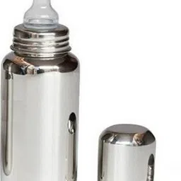 baba papa Stainless Steel Baby Feeding Bottle 250 ml Easy to Hold Design Silicon Nipple, Silicon Sipper With Cleaning Brush - 250 ml image 3