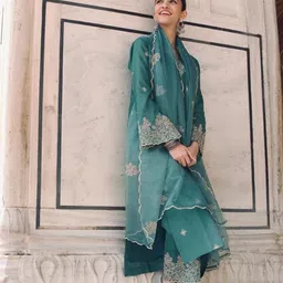 ironic creation Women Chanderi Kurta Palazzo Dupatta Set-picture-33