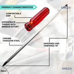tom Hardened and Tempered Chrome Vanadium 2-in-1 (300mm x 6mm) 12" Long Standard Screwdriver image 2