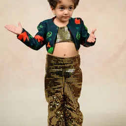 THETAA Girls Self Design Top With Trousers And Jacket image 2