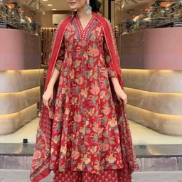 GoSriKi Cia Floral Printed V-Neck Panelled Anarkali Kurta With Palazzos & Dupatta-picture-1