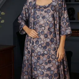 XPIOX Abstract Printed Satin Nightdress with Robe image 3