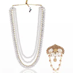 JIYANSHI FASHION Layered Moti Necklace With Brooch-picture-16