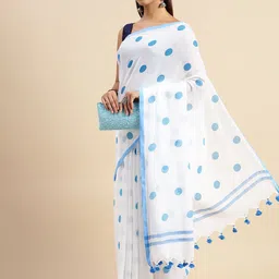 DESH BIDESH Polka Dot Printed Pure Cotton Taant Saree-image-1